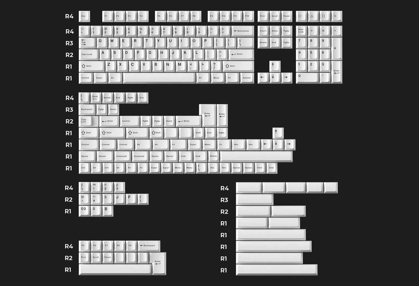 Cherry Profile Double - Shot PBT Full Set Keycaps - Black on White - Bow - Image 4