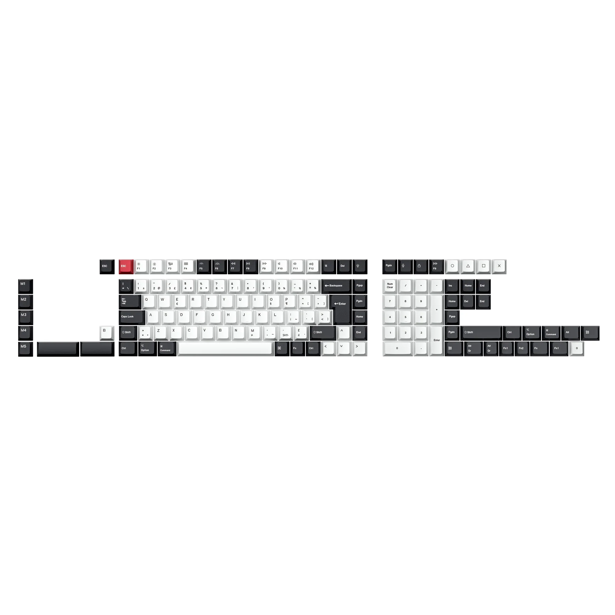 ISO Cherry Profile Dye-Sub PBT Full Keycap Set - Black and White - Image 2