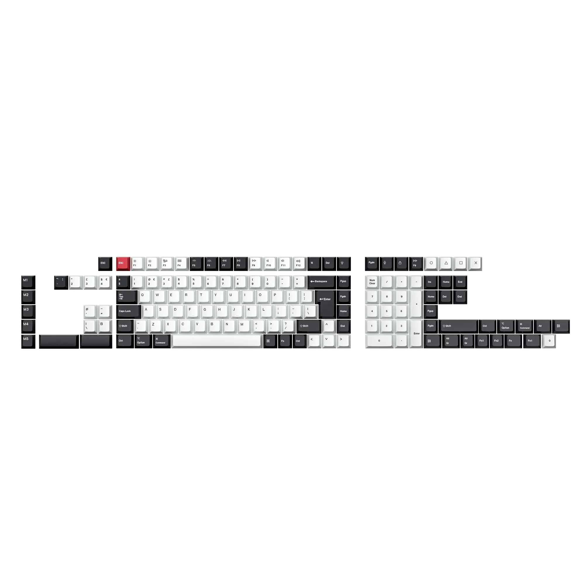 ISO Cherry Profile Dye-Sub PBT Full Keycap Set - Black and White - Image 9