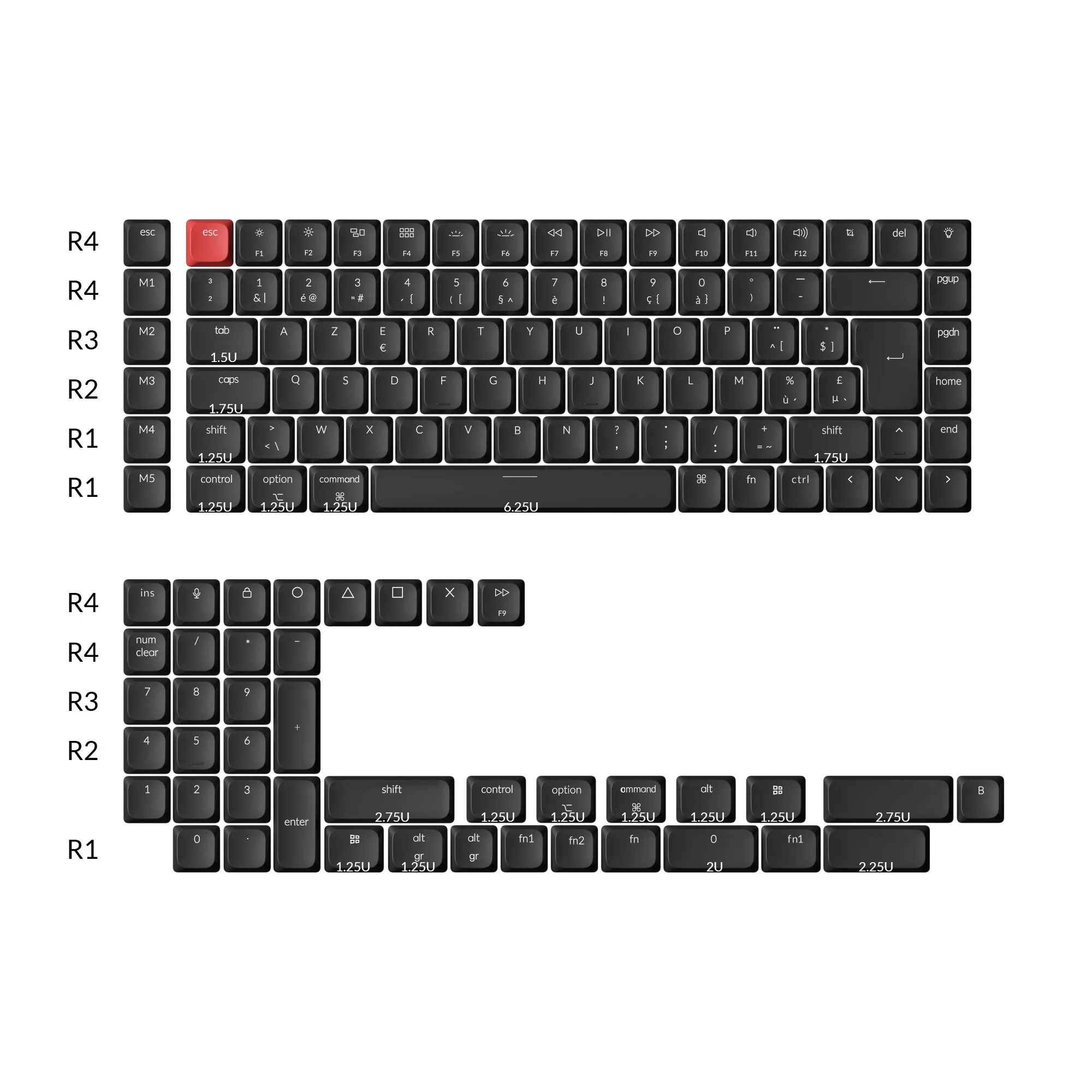 ISO Low Profile Shine-Through ABS LSA Full Set Keycap Set - Black - Image 2