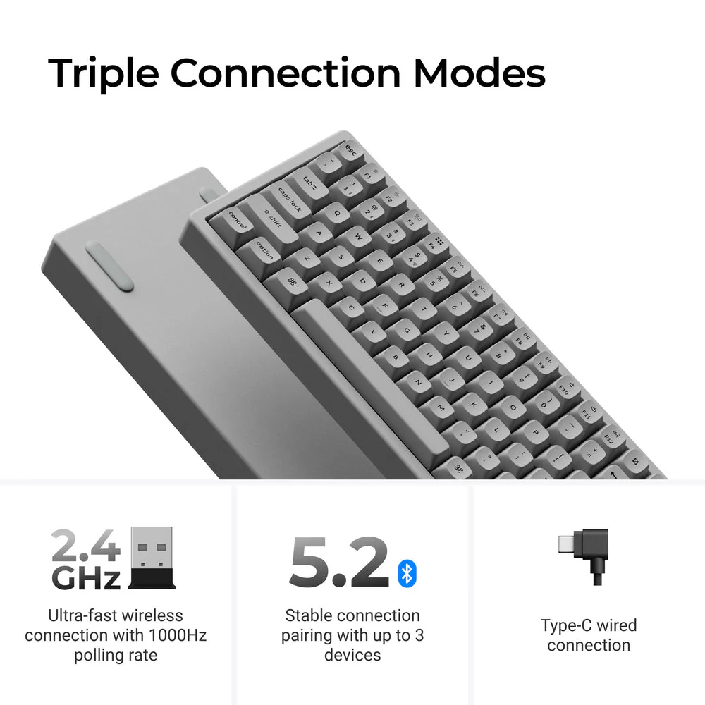 Keychron K2 HE Wireless Magnetic Switch Custom Keyboard - Concrete Edition (US ANSI Layout) - Image 4