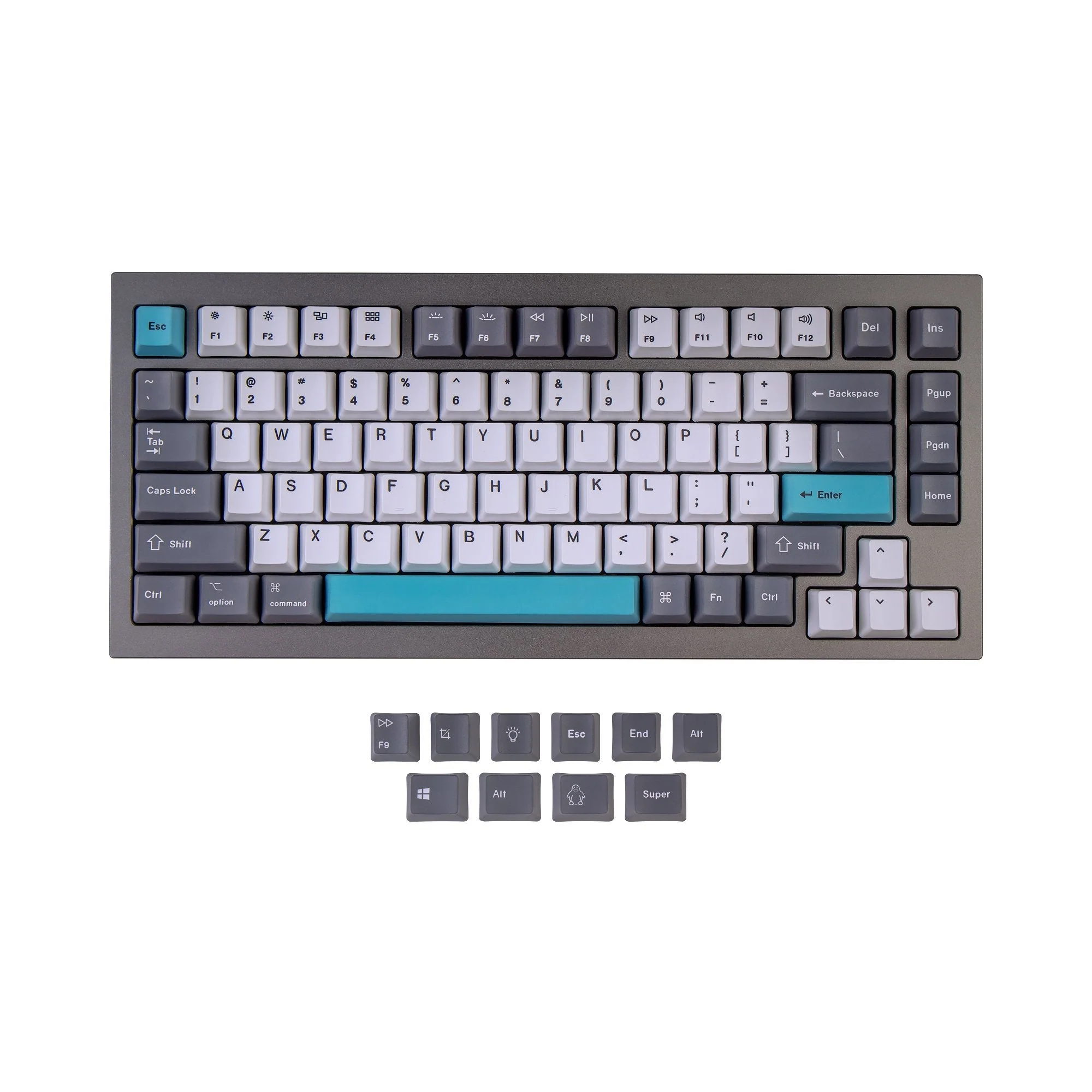OEM Dye-Sub PBT Keycap Set - Grey White Blue - Image 2